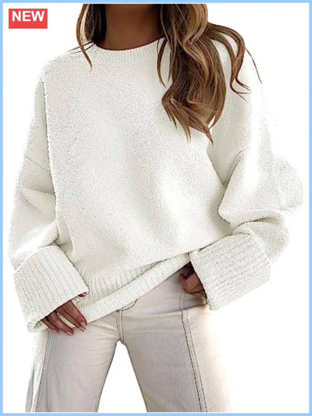 Oversized Cozy Knit Pullover Sweater Long Sleeve Crew Neck Fuzzy